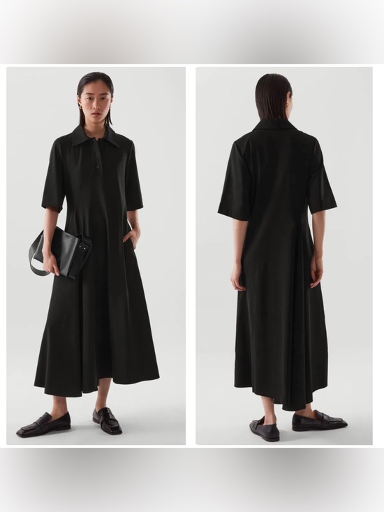 COS Dresses & Skirts - COS Asymmetric Polo Maxi Shirt Dress Black Size Medium NEW